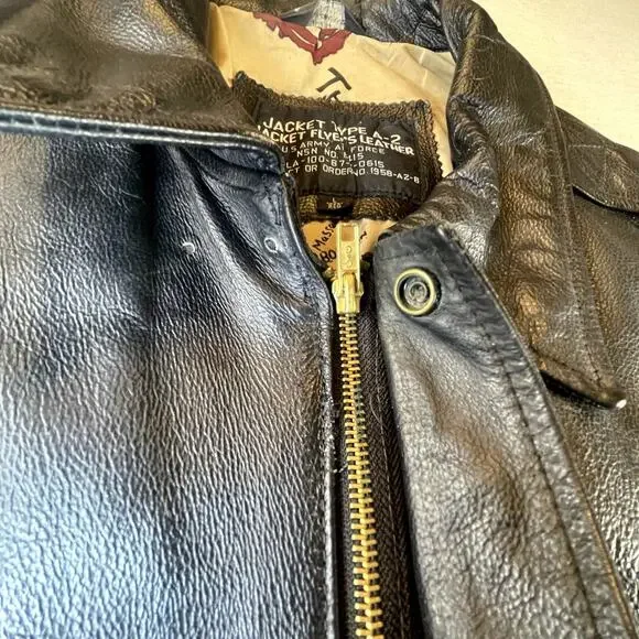 Vintage Flyer’s Leather Bomber Jacket Type A-2 US Army Air Force Men's L Map